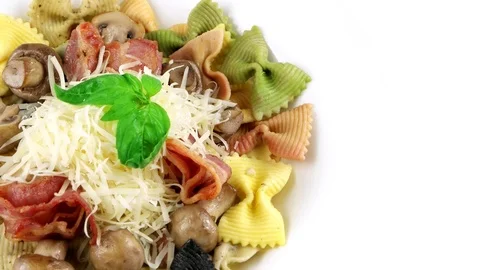 Edge of plate with Restaurant pasta with parmesan cheese, copy space Stock Footage 73654726