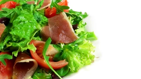 Edge of plate with Restaurant salad, copy space in right side Stock Footage 73508070