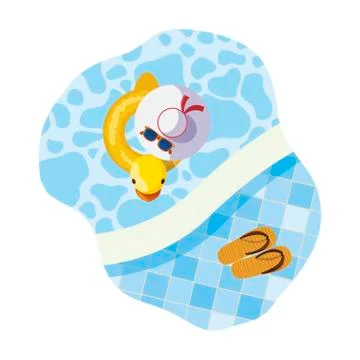 Edge of pool with duck float and sandals scene 스톡 일러스트