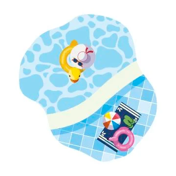 Edge of pool with duck float and towel scene Illustrazione stock