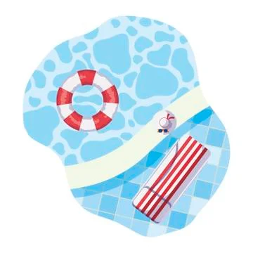 Edge of pool with float and tanning mat scene Illustrazione stock