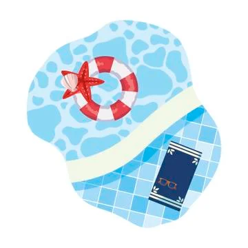 Edge of pool with float and towel scene Illustrazione stock