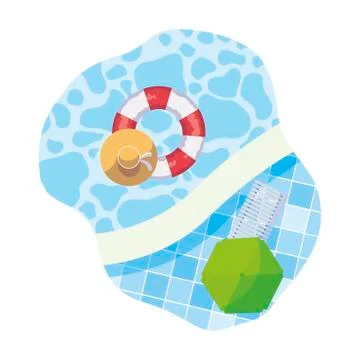Edge of pool with float and umbrella scene Stock Illustration