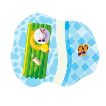 Edge of pool with mattress float and sandals scene Illustrazione stock