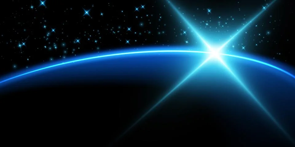 The edge of a solar eclipse on a black background, blue. Blue eclipse for Stock Illustration