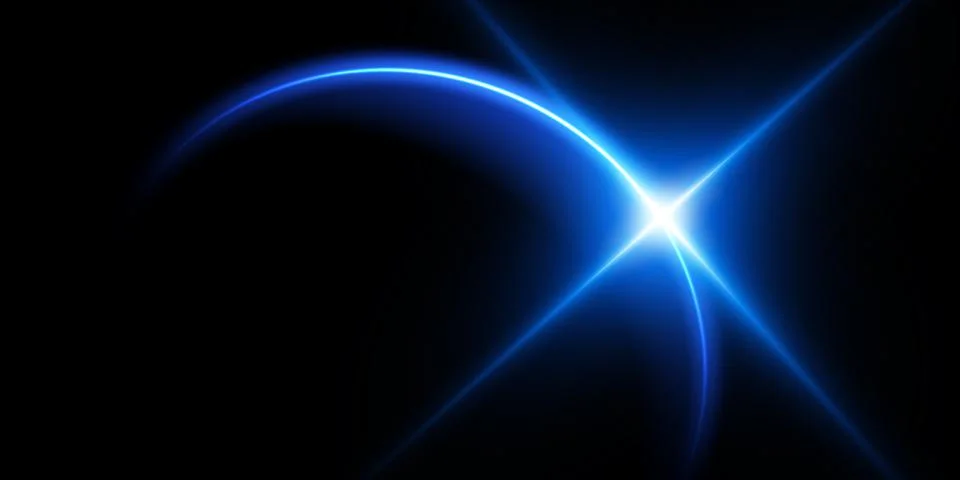 The edge of a solar eclipse on a black background, blue. Blue eclipse for Stock Illustration