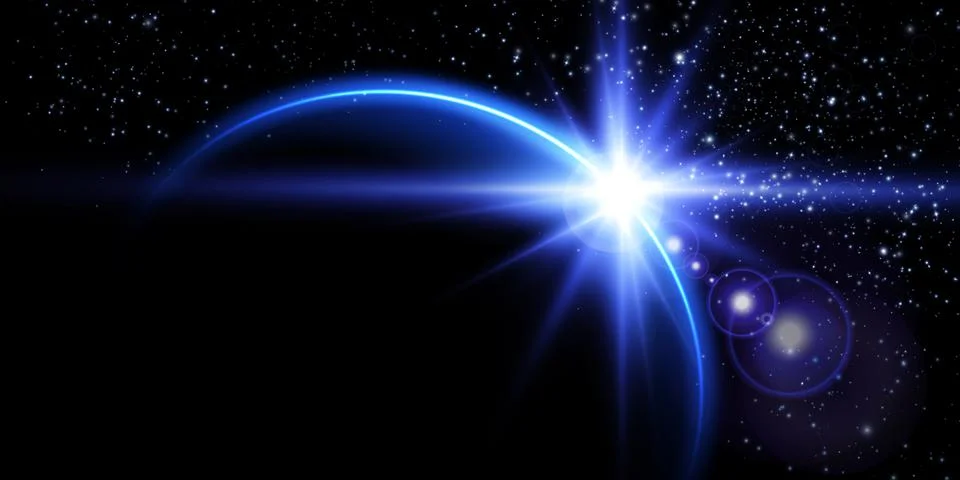 The edge of a solar eclipse on a black background, blue. Blue eclipse for Stock Illustration