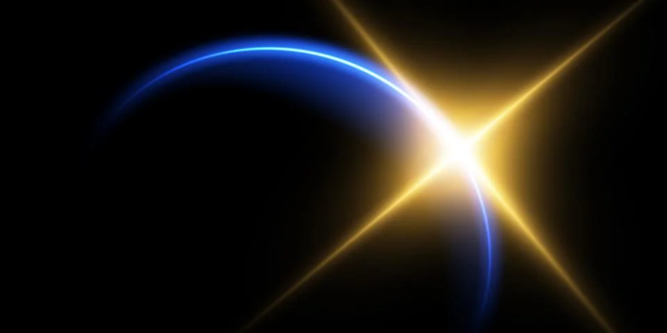 The edge of a solar eclipse on a black background, blue. Blue eclipse for Stock Illustration