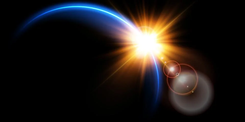 The edge of a solar eclipse on a black background, blue. Blue eclipse for Stock Illustration