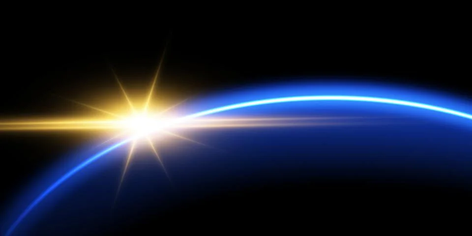 The edge of a solar eclipse on a black background, blue. Blue eclipse for Stock Illustration