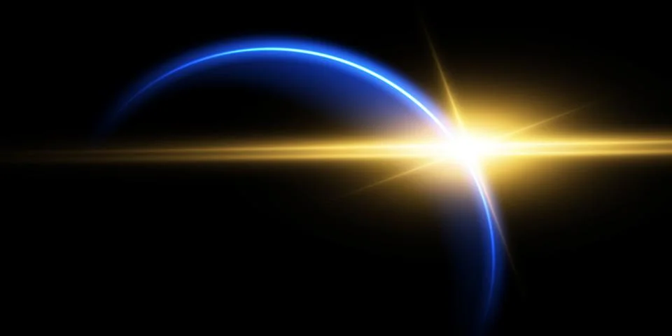 The edge of a solar eclipse on a black background, blue. Blue eclipse for 스톡 일러스트