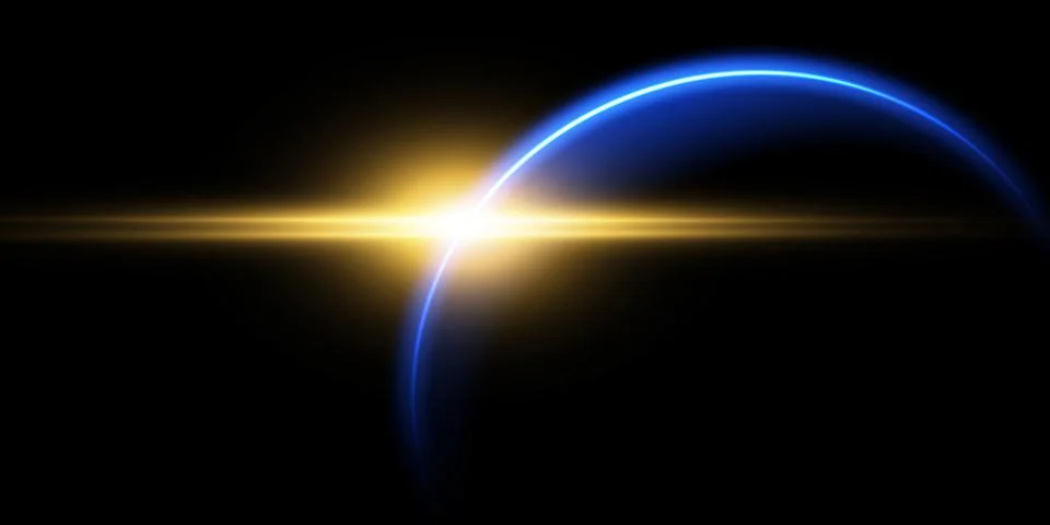 The edge of a solar eclipse on a black background, blue. Blue eclipse for Illustrazione stock