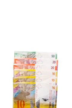 Edge of Swiss Francs Currency Stack With Copy Space Stock Photos