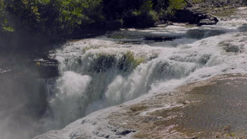Edge of Upper Falls in Letchworth State Park Slow Motion Medium Stock Footage 241041588