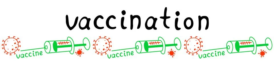 Edging, border, line of horizontal pattern on theme of vaccination. Contour m Stock Illustration