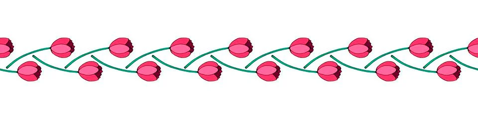 Edging, ribbon, border of a braid of intertwined red tulip flowers. Plant orn Stockillustratie