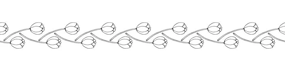 Edging, ribbon, border of a braid of intertwined outline tulip flowers. Plant Stock Illustration