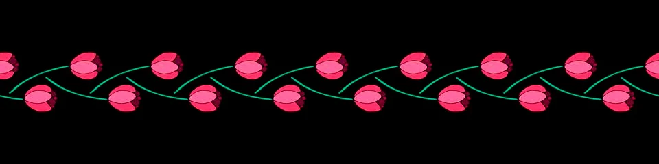 Edging, ribbon, border of a braid of intertwined red tulip flowers. Plant orn イラスト素材