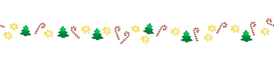 Edging, ribbon, border of candy cane, stars, xmas trees. Vector seamless patt 库存插图