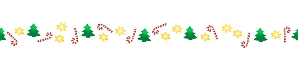 Edging, ribbon, border of candy cane, stars, xmas trees. Vector seamless patt Stock Illustration