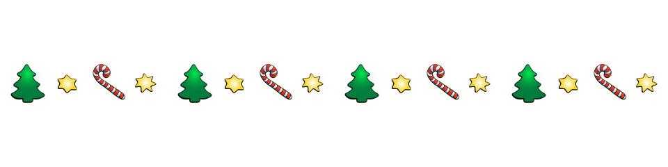 Edging, ribbon, border of candy cane, stars, xmas trees. Vector seamless pa.. 库存插图