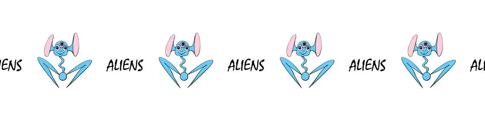 Edging, ribbon, border of funny three-eyed Aliens in doodle flat style. Human Stock Illustration