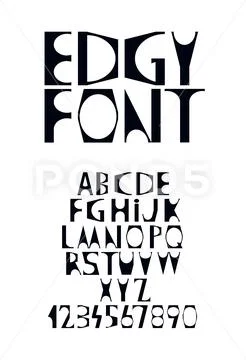 Edgy display font with sharp corners and rounded shapes Stock Illustration