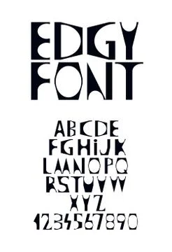 Edgy display font with sharp corners and rounded shapes Stock Illustration