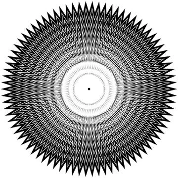 Edgy, jagged circular, circle element. Concentric shapes with distortion effe Illustrazione stock