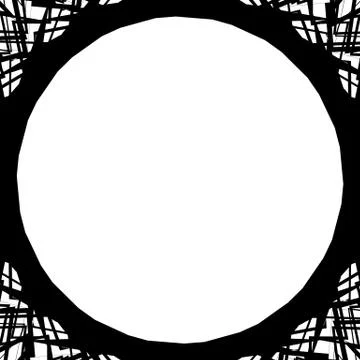 Edgy monochrome circular element. Black and white angular motif, shape Illustrazione stock