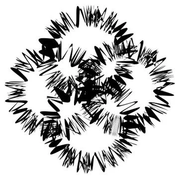 Edgy rough intersecting monochrome shape isolated on white. Abstract textured Stock Illustration