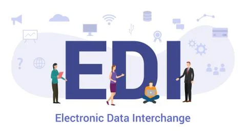 Edi electronic data interchange concept with big word or text and team people 스톡 일러스트