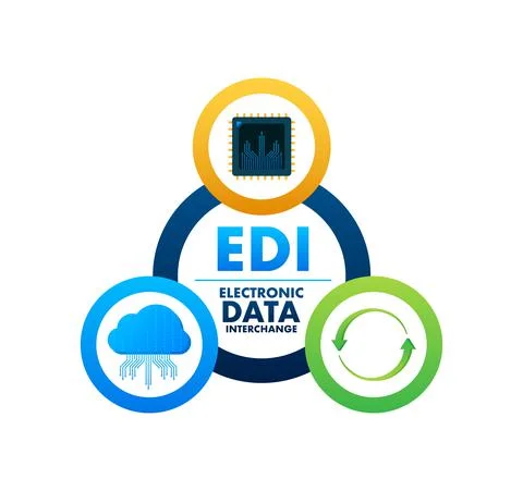 EDI - electronic data interchange. Devices, volume, database. Vector Stock Illustration