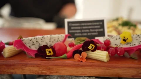 Edible delicacies in compact dishes on the buffet table Stock Footage 313668519
