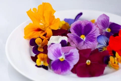 Edible flowers on a plate Stock Photos