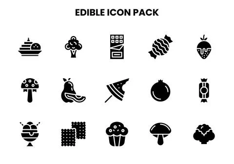 Edible Glyph Vector Icons Pack Stock Illustration