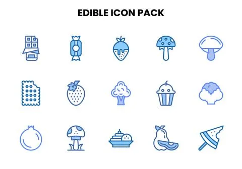 Edible Two Colour Bundle Icons Pack Stock Illustration