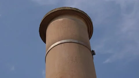 Edicts of King Ashoka on a column installed in Lumbini where Prince Siddharth Stock Footage 132105746