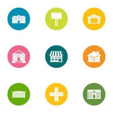 Edifice icons set, flat style Ilustración de archivo