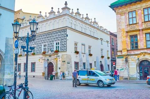 Edifices with beautiful decorations in Krakow, Poland Stock Photos