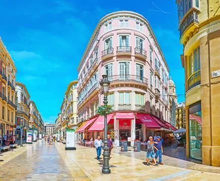 The edifices in Calle Larios, Malaga, Spain Stock Photos