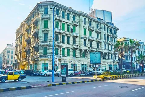 Edifices at Corniche embankment, on Dec 17, 2017 in Alexandria, Egypt Stock Photos