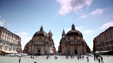 Edifices of Santa Maria in Montesanto on Piazza del Popolo Video stock 7755610