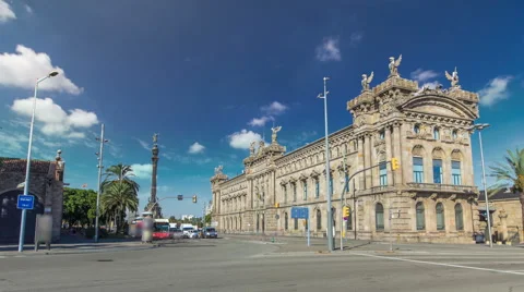 Edifici De La Duana in the port of Barcelona timelapse hyperlapse, Spain Stock-Footage 61586539