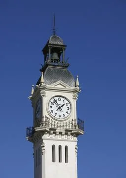 Edificio Del Reloj. Clock tower at the harbour of Valencia Stock Photos