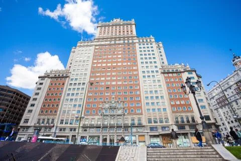 Edificio Espana facade view on a sunny spring day in Madrid Stock Photos