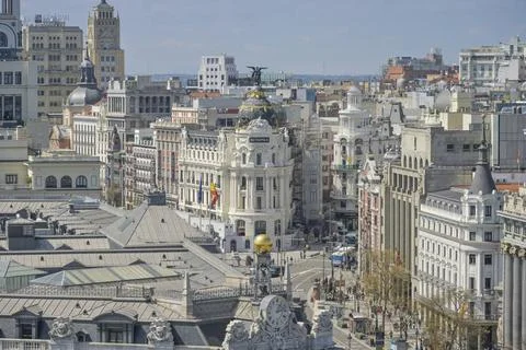  Edificio Metropolis an der Kreuzung der Calle de Alcala und der Gran Via,... Stock Photos