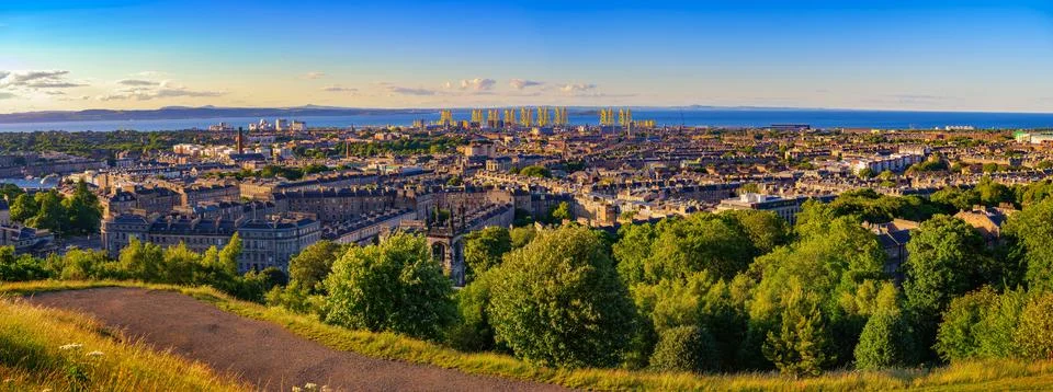 Edinburgh and Leith Docks Sunset Panorama from Calton Hill Stock Photos