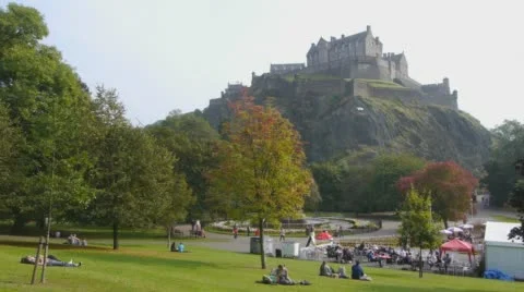 Edinburgh Castle and Princes Street Gardens Stock Footage