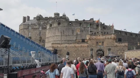 Edinburgh Castle crowds during Military Tattoo season Stock Footage 345120692